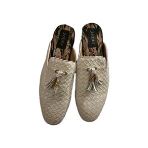 JITAI Women's Woven Tassel‎ Slip-On Mules White Faux Leather Size 10 Loafers...